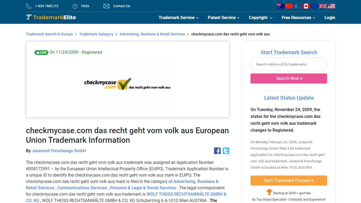 checkmycase.com das recht geht vom volk aus Trademark of Juranovit ...